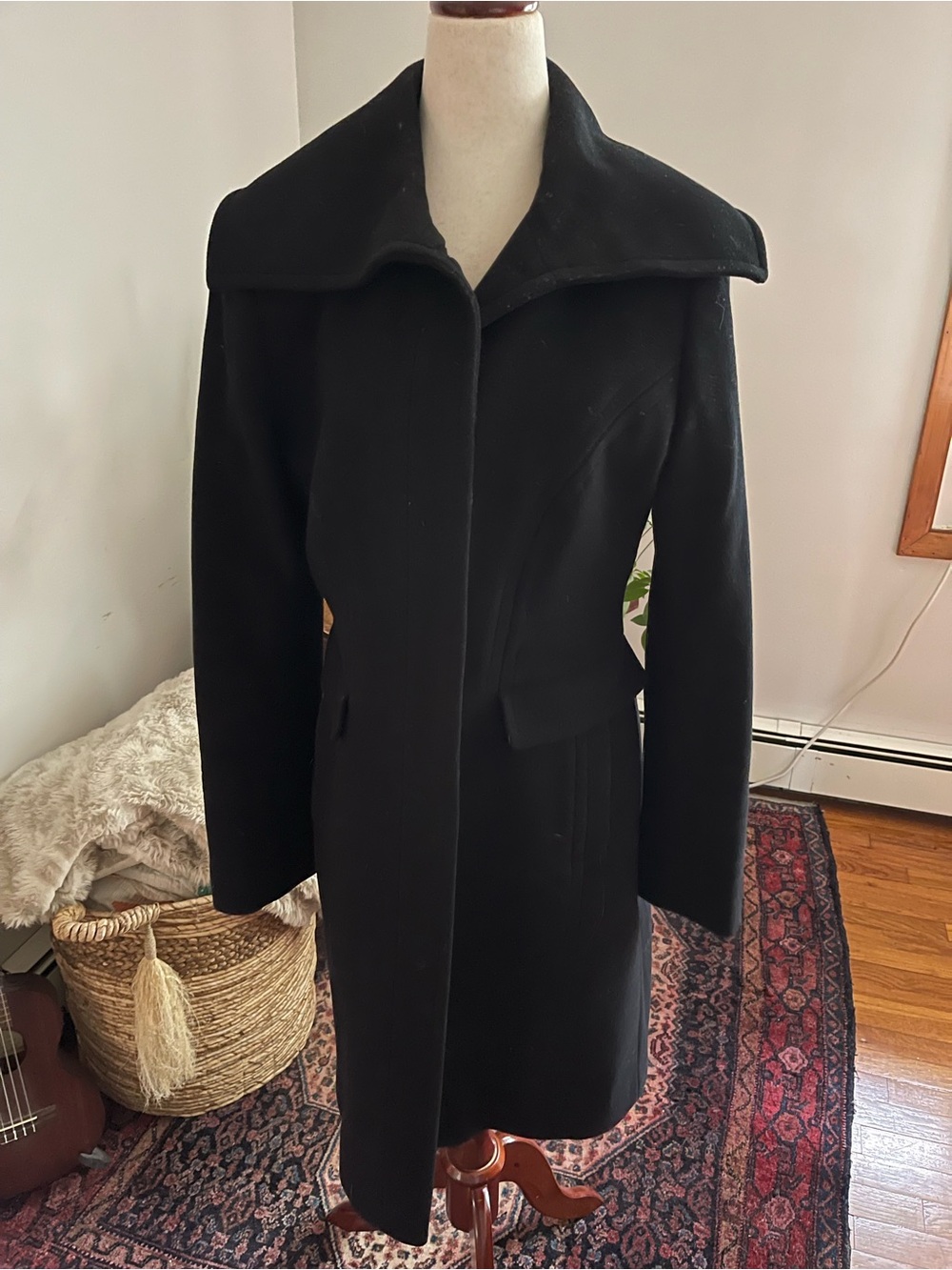 Cole Haan Black Wool & Cashmere Long Coat –